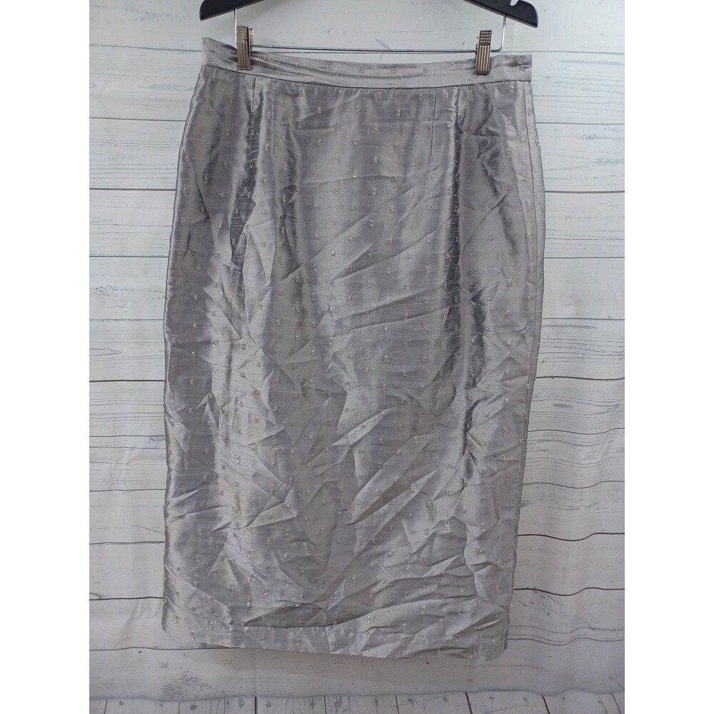 E M R Metallic Silver Gray Pencil Skirt Lined Sz 16 Formalwear